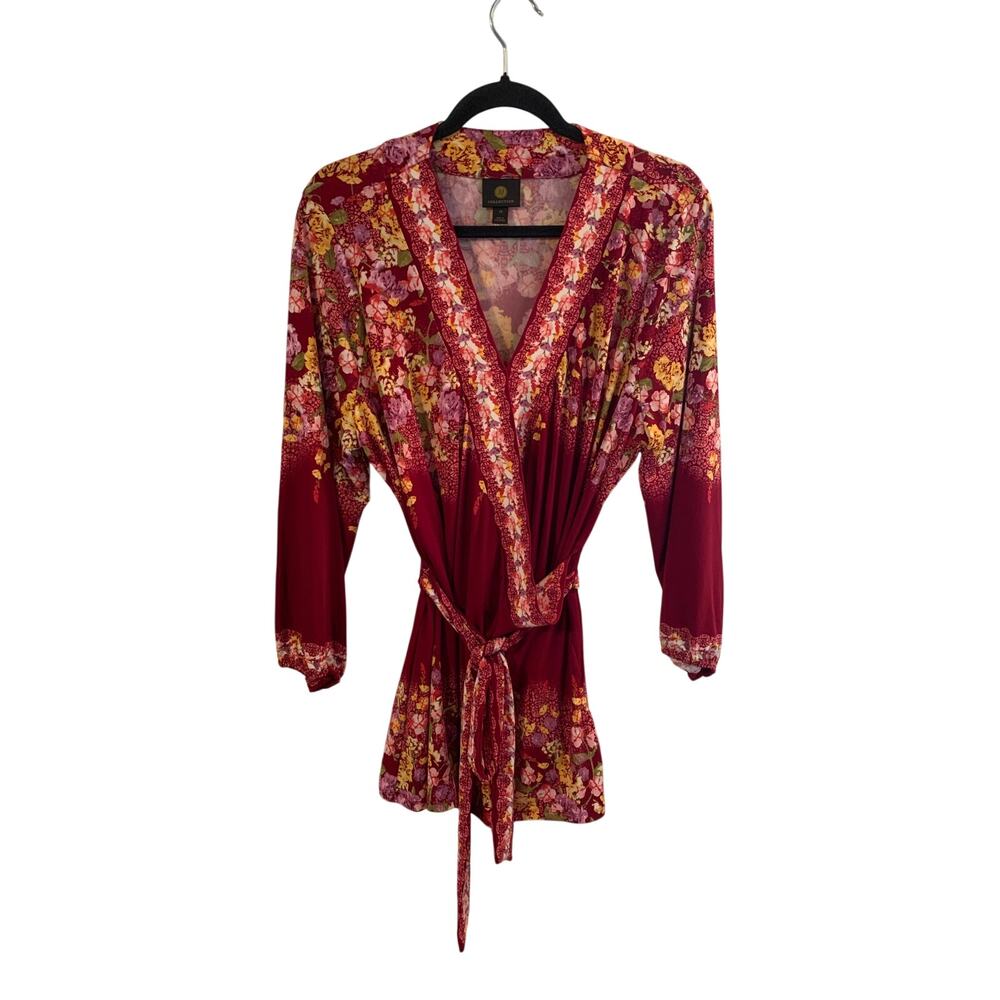 JM Collection Blouse Floral Bloomcore Romantic Surplice Red Womens SZ 1X